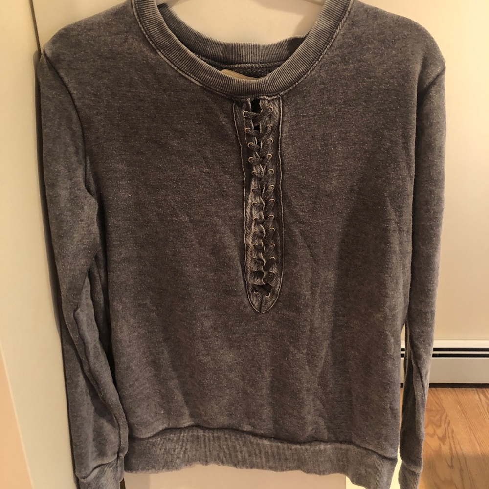 Grey Lace Up Vintage Havana Sweatshirt